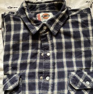 Dickies Men Flannel Shirt Long Sleeve Navy/White